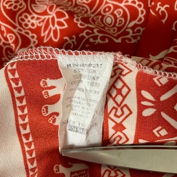 Moa Moa S Orange/White Elephant Print Blouse - Picture 5 of 5